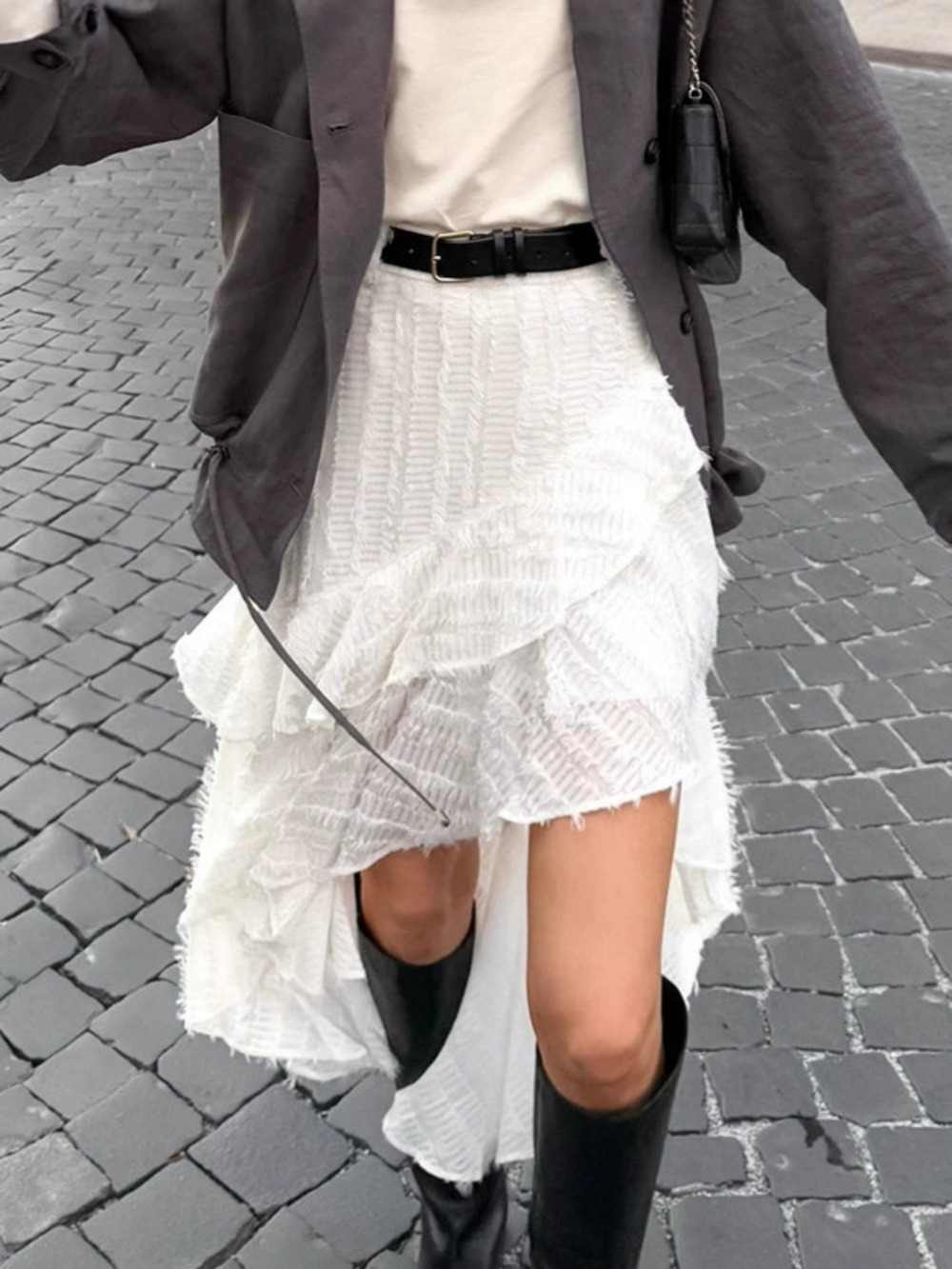 Forever 21 White Ruffle Bohemian Jacquard Letter High Waist Fall Skirt